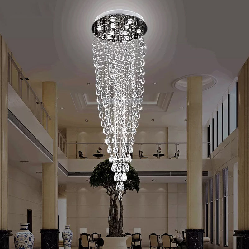 Modern Raindrop Crystal Pendant With 9 Led Lights In Silver Finish