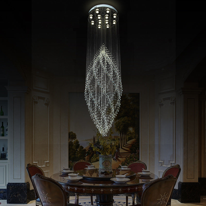 Modern Silver Crystal Chandelier With Multi Led Pendants And 12-Bulbs For Stairway Ceiling
