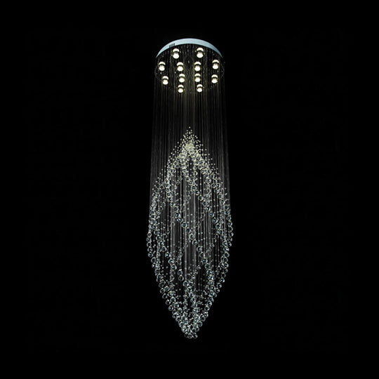 Modern Silver Crystal Chandelier With Multi Led Pendants And 12-Bulbs For Stairway Ceiling