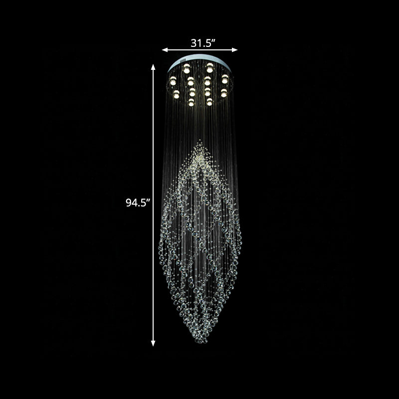 Modern Silver Crystal Chandelier With Multi Led Pendants And 12-Bulbs For Stairway Ceiling