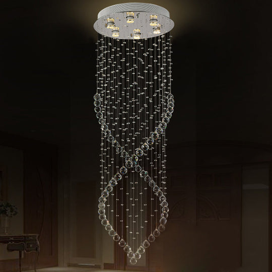 Modern Silver Crystal Swirl Chandelier - 6-Light Led Suspension Lamp With Round Canopy