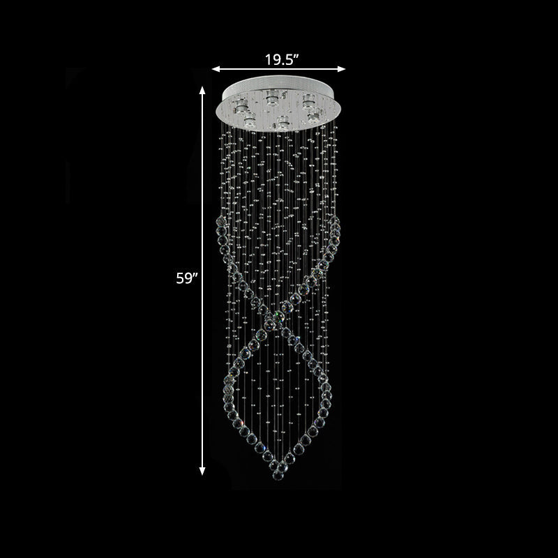 Modern Crystal Swirl LED Chandelier with 6 Lights and Silver Finish