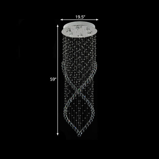 Modern Crystal Swirl LED Chandelier with 6 Lights and Silver Finish