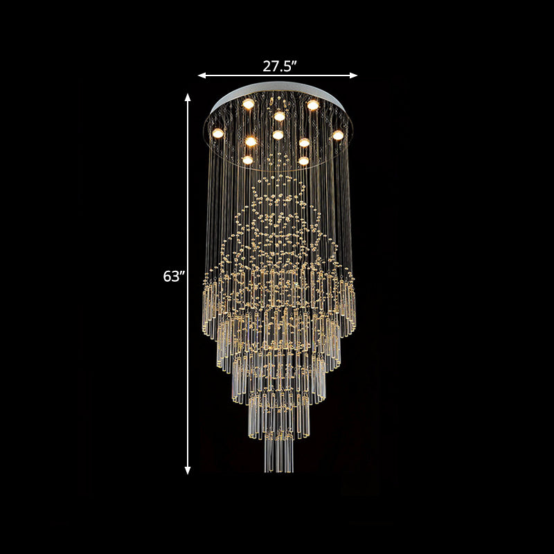 Modern Crystal Drop Lamp with LED 10-Bulb, Living Room Ceiling Light: Orbs and Rods Design