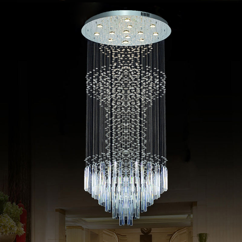 Contemporary Silver Crystal LED Cluster Pendant Light with 13 Heads and Rods
