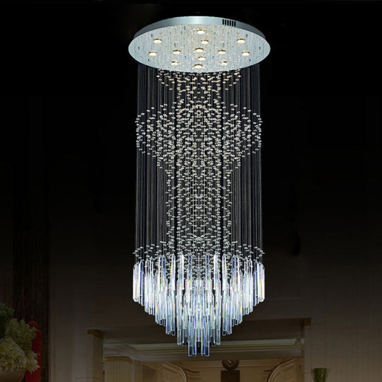 Contemporary Silver Crystal LED Cluster Pendant Light with 13 Heads and Rods