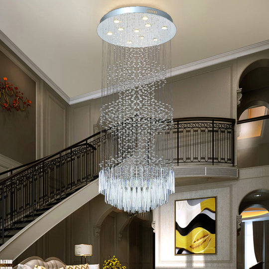 Silver Crystal Led Ceiling Lamp With 10 Modern Orbs And Rods