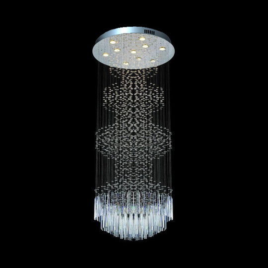Silver Crystal Led Ceiling Lamp With 10 Modern Orbs And Rods