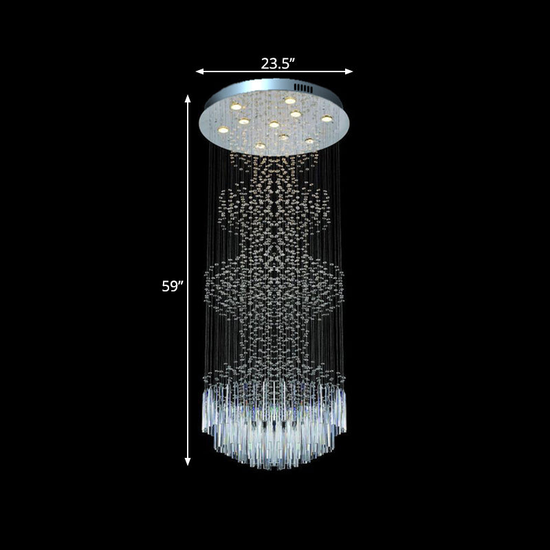 Modern 10-Light Crystal LED Multi Hanging Ceiling Lamp in Silver