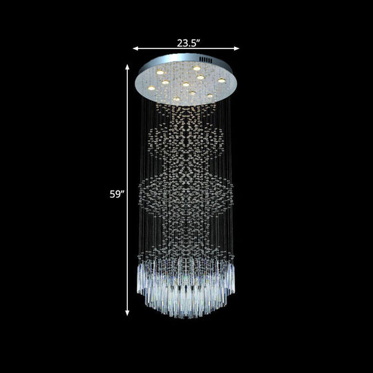 Silver Crystal Led Ceiling Lamp With 10 Modern Orbs And Rods