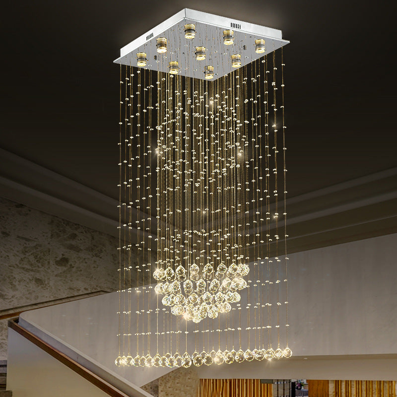 Crystal Led Waterfall Pendant Light With 9 Bulbs In Modern Silver Design