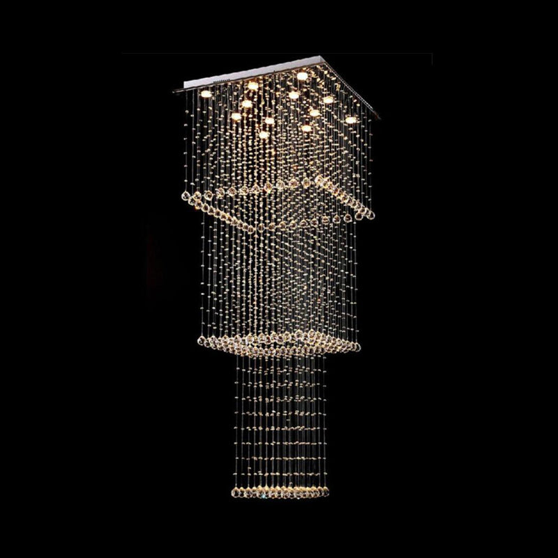 Modern Crystal Square 13-Head Led Pendant Light Fixture - Silver