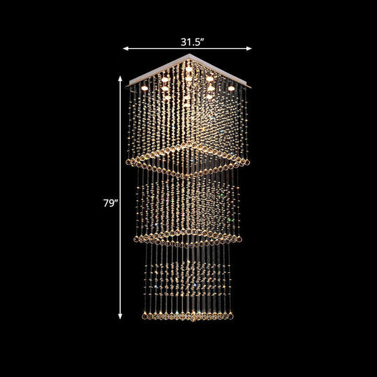 Silver Crystal Square Hanging Light - Minimalist Led Multi Lamp Pendant With 13 Bulbs For Stairs