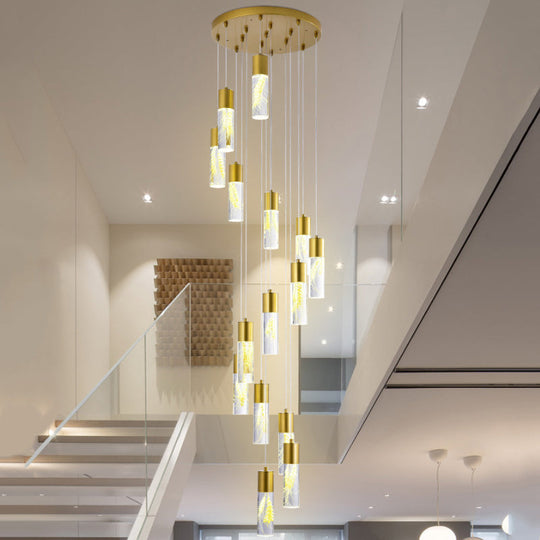 Modern Gold Multilight Pendant Chandelier - 15/20-Head Led Hanging Light With Acrylic Tubes