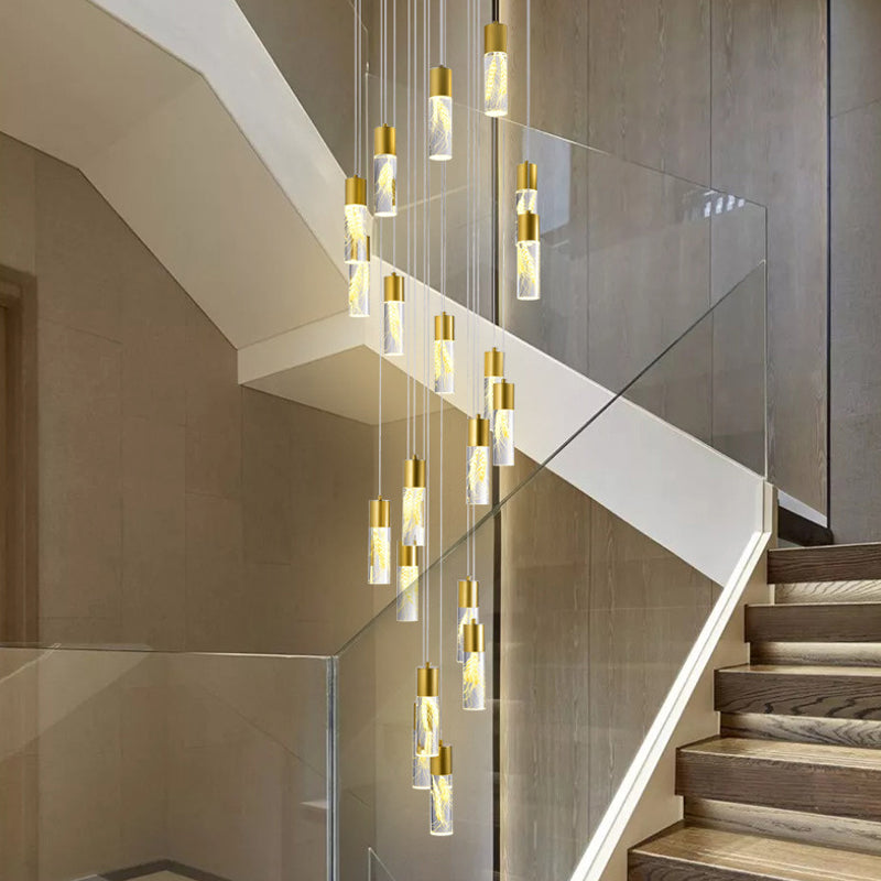 Modern Gold Multilight Pendant Chandelier - 15/20-Head Led Hanging Light With Acrylic Tubes 20 /