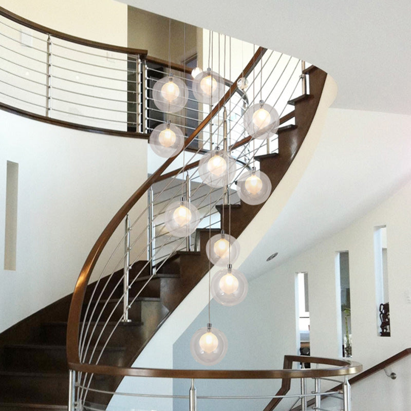 Cluster Pendant Light: Modern White/Pink Glass Led Ceiling Fixture - 10 Light Globe For Stairs White