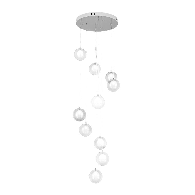 Modern LED Pendant Ceiling Light - 10-Light Globe Cluster with White/Pink Glass, Perfect for Stairs