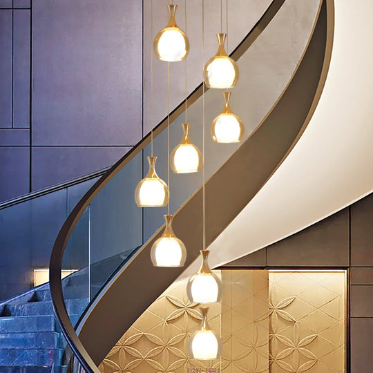 Modern Gold 8-Bulb Ceiling Light Pendant With Clear Glass Dome And Round Canopy