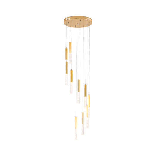 Lustre suspendu contemporain en tube mince doré - Lustre d'escalier à 10 lumières en acrylique