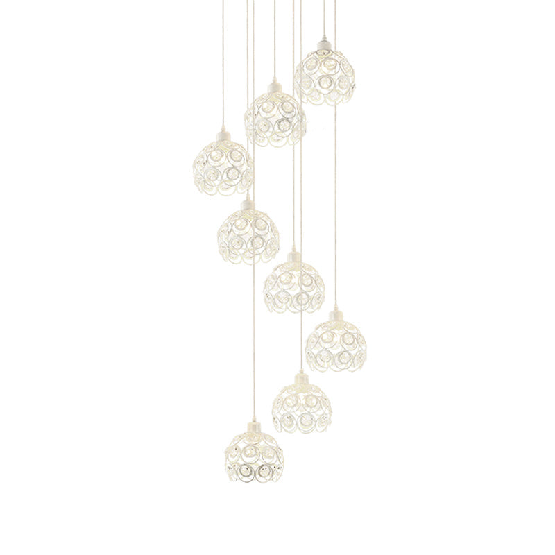 Lustre moderne en forme de dôme en cristal – Plafonnier blanc/noir à 8 ampoules pour salon