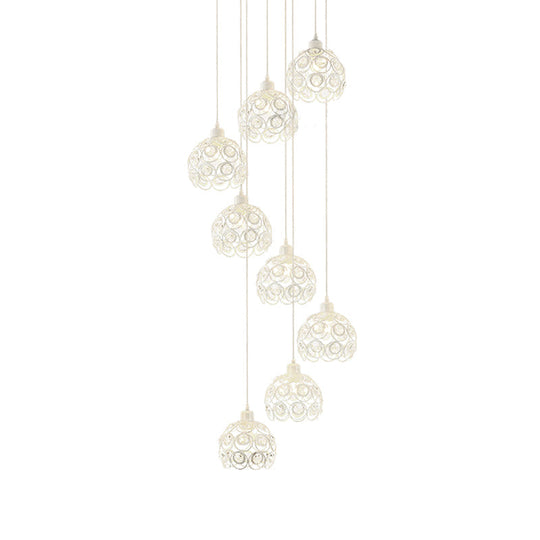 Lustre moderne en forme de dôme en cristal – Plafonnier blanc/noir à 8 ampoules pour salon