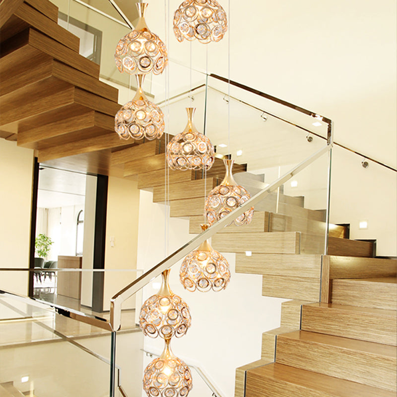 Minimalist Crystal 8-Light Dome Pendant Lamp in Gold Suspension Fixture