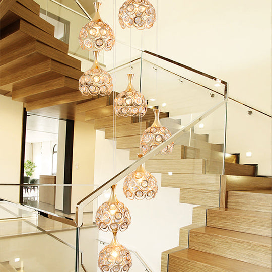 Minimalist Crystal 8-Light Dome Pendant Lamp in Gold Suspension Fixture