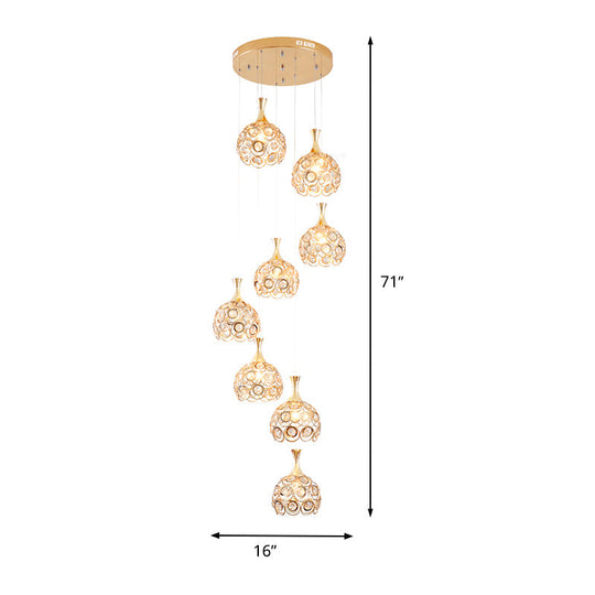 Minimalist Crystal 8-Light Dome Pendant Lamp in Gold Suspension Fixture