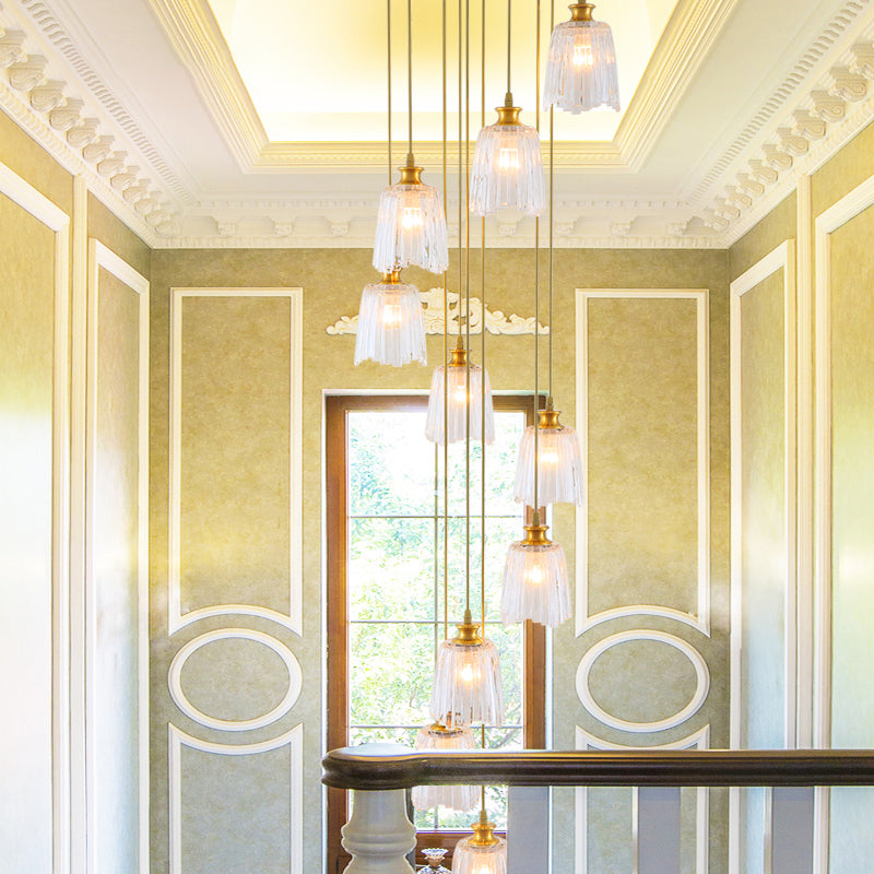 Modern Gold Crystal Spiral Pendant Ceiling Lamp with 10 Hanging Lights