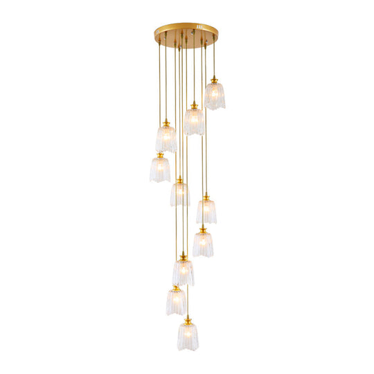 Modern Gold Crystal Spiral Pendant Ceiling Lamp with 10 Hanging Lights