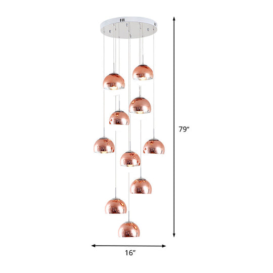 Minimalist 10-Light Rose Gold Stair Pendant Ceiling Fixture