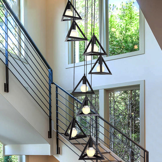 Modern Triangle Frame Suspension Lamp - 8 Lights Metal Black