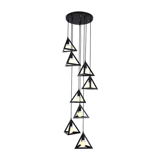 Black Metal Triangle Suspension Lamp - Modern Design, 8 Lights, Multi Hanging Light Fixture