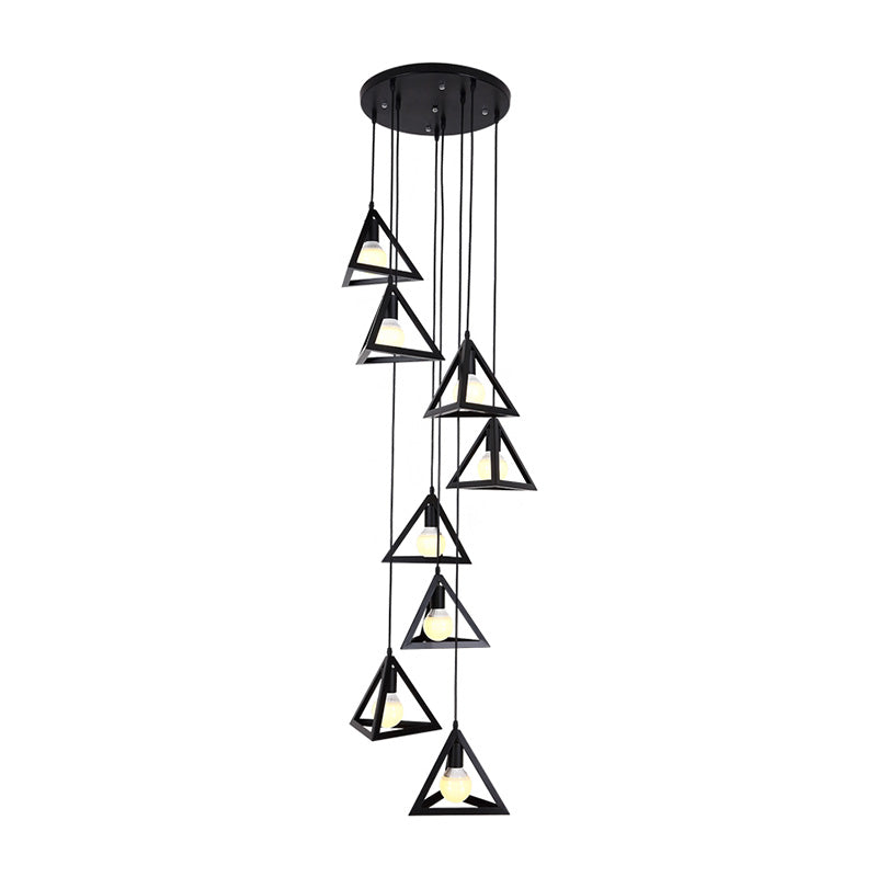 Modern Triangle Frame Suspension Lamp - 8 Lights Metal Black