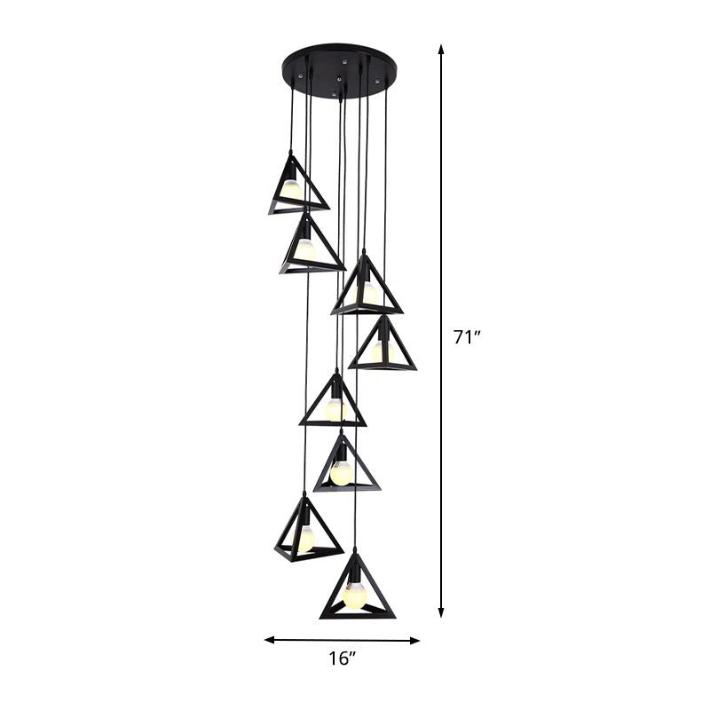 Modern Triangle Frame Suspension Lamp - 8 Lights Metal Black