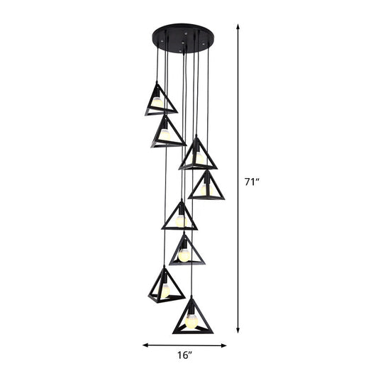 Modern Triangle Frame Suspension Lamp - 8 Lights Metal Black
