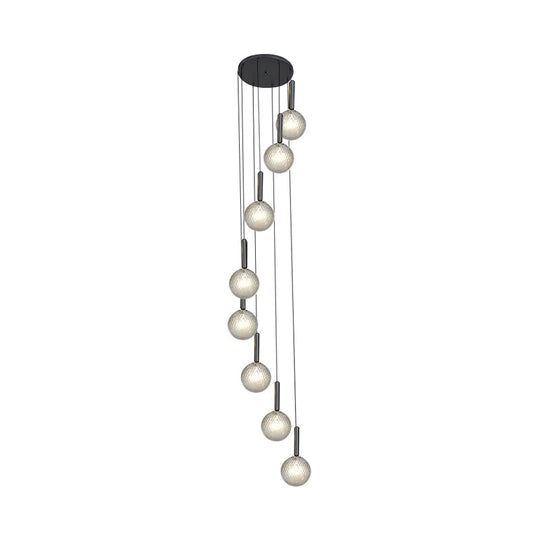 Spiral Multi Light Pendant With Lattice Glass - White/Clear Modern Design 8/9 Heads Black Hanging