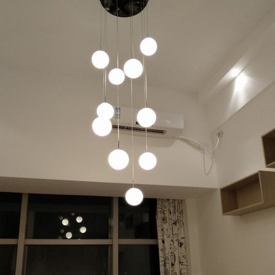 10-Head Silver Pendant Lamp: Contemporary Meteor Shower Cluster With White Glass Shades