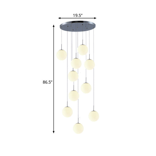 10-Head Silver Pendant Lamp: Contemporary Meteor Shower Cluster With White Glass Shades