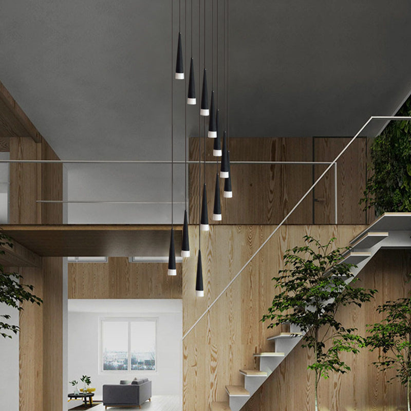 Contemporary Acrylic Black Hanging Lamp: 9/12/18 Lights Multi Light Pendant With Spiral Design For