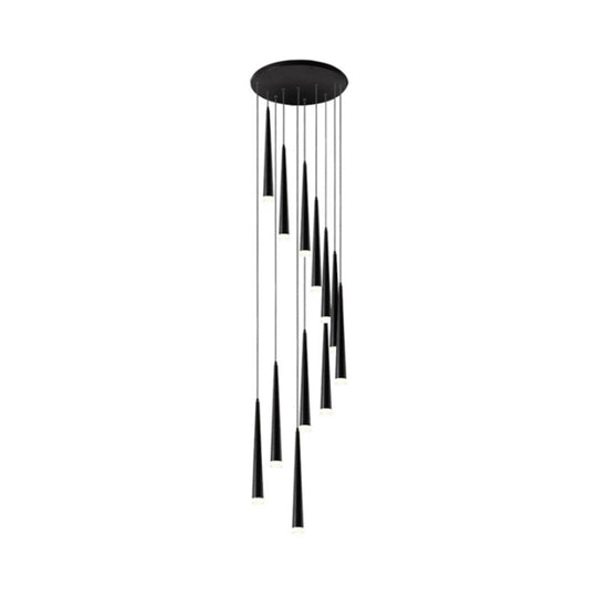 Contemporary Acrylic Black Pendant Lamp with Spiral Design - 9/12/18 Lights, Ideal for Stairs