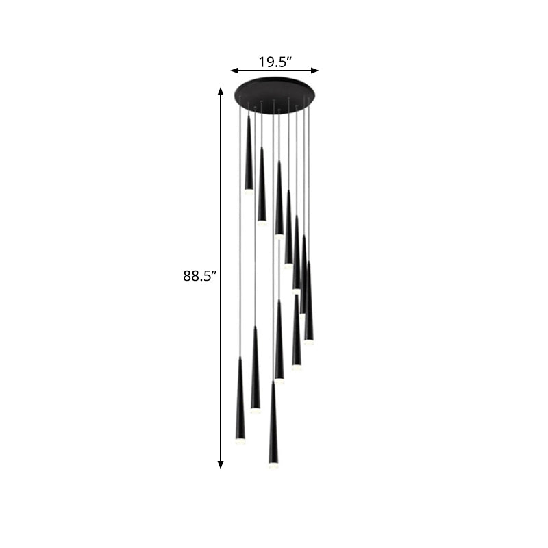 Contemporary Acrylic Black Pendant Lamp with Spiral Design - 9/12/18 Lights, Ideal for Stairs