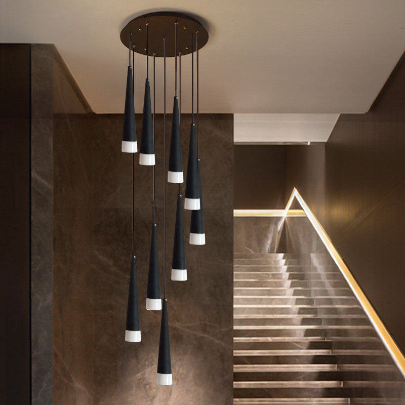 Contemporary Acrylic Black Hanging Lamp: 9/12/18 Lights Multi Light Pendant With Spiral Design For