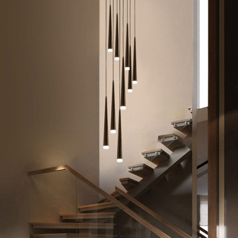 Contemporary Acrylic Black Pendant Lamp with Spiral Design - 9/12/18 Lights, Ideal for Stairs