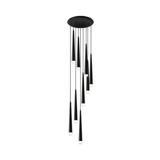 Contemporary Acrylic Black Pendant Lamp with Spiral Design - 9/12/18 Lights, Ideal for Stairs