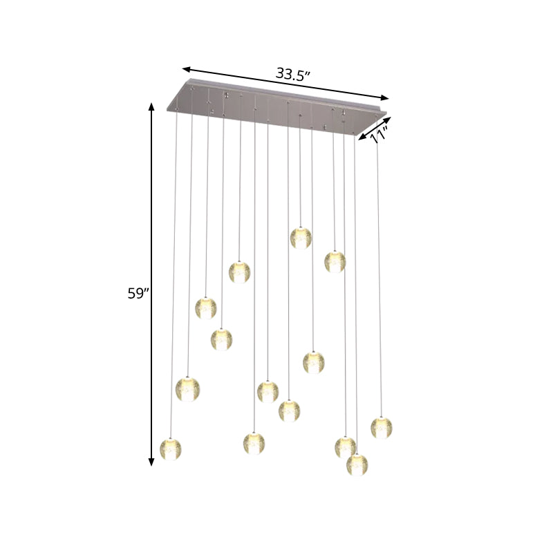 Modern White Crystal Cluster Pendant Light: 14-Bulb Meteor Shower Stair Hanging Lamp