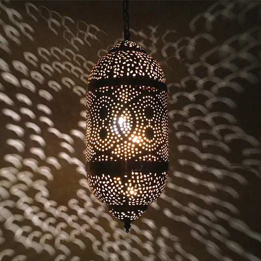 Metal Brass Hanging Lamp Arab Pendant Ceiling Light - Oval/Spot/Double Ring Pattern 1-Head