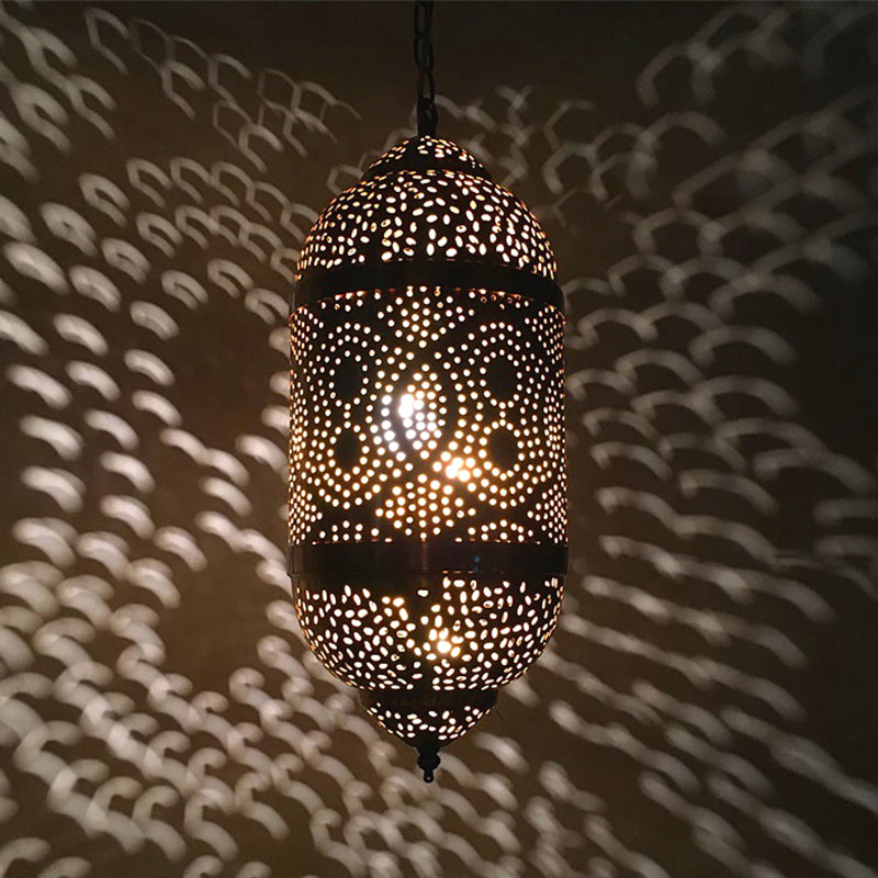 Metal Brass Hanging Lamp Arab Pendant Ceiling Light - Oval/Spot/Double Ring Pattern 1-Head