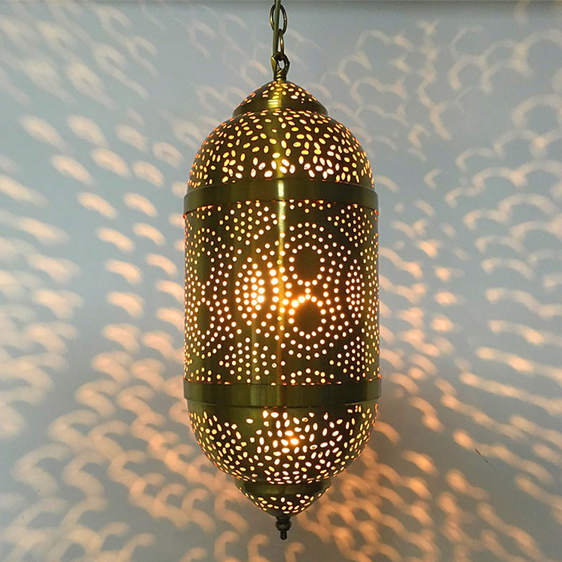 Metal Brass Hanging Lamp Arab Pendant Ceiling Light - Oval/Spot/Double Ring Pattern 1-Head