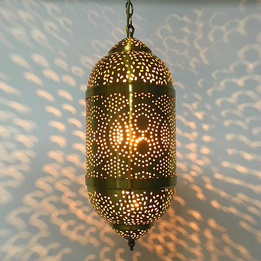 Metal Brass Hanging Lamp Arab Pendant Ceiling Light - Oval/Spot/Double Ring Pattern 1-Head